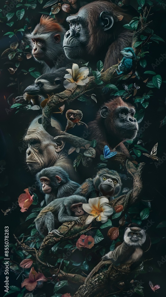Obraz premium collage of primates wallpaper