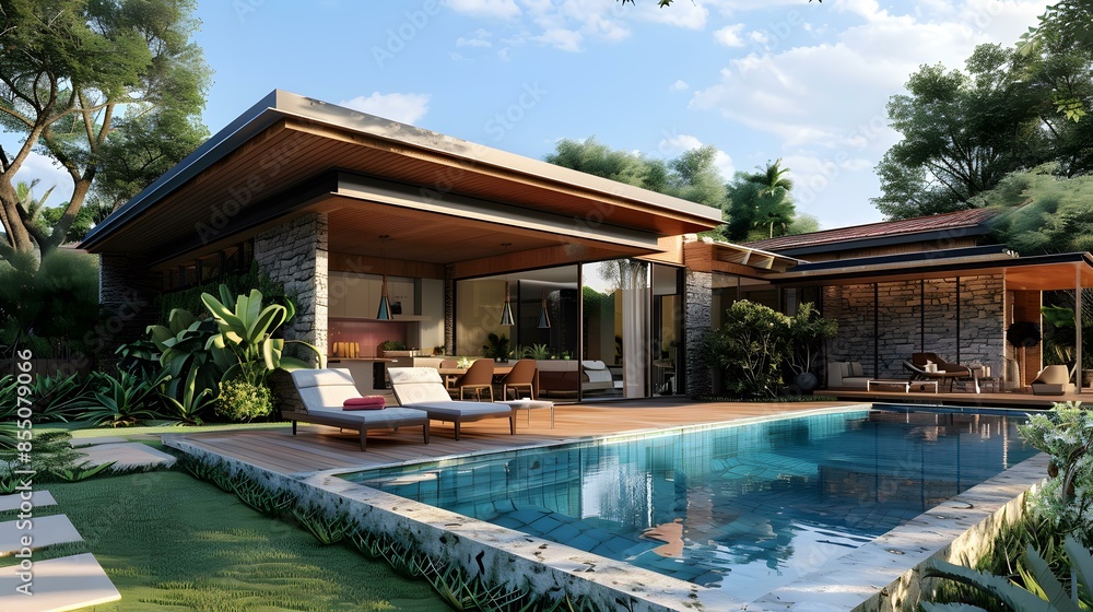 Fototapeta premium Modern Tropical Villa With Swimming Pool