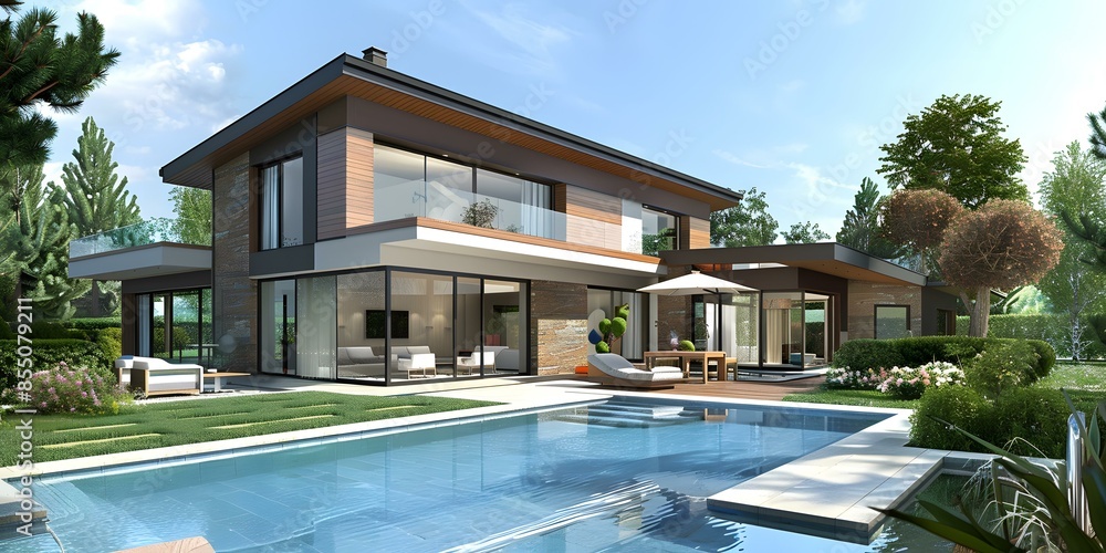 Fototapeta premium Modern house with swimming pool