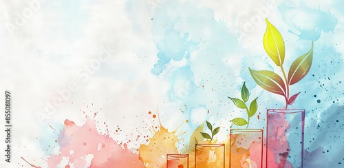 Abstract watercolor painting of growing plants. photo