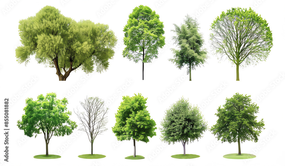 Set of green trees isolated on white background. Different kinds of tree collection, Set of green trees isolated on white background. Different kinds of tree collection,