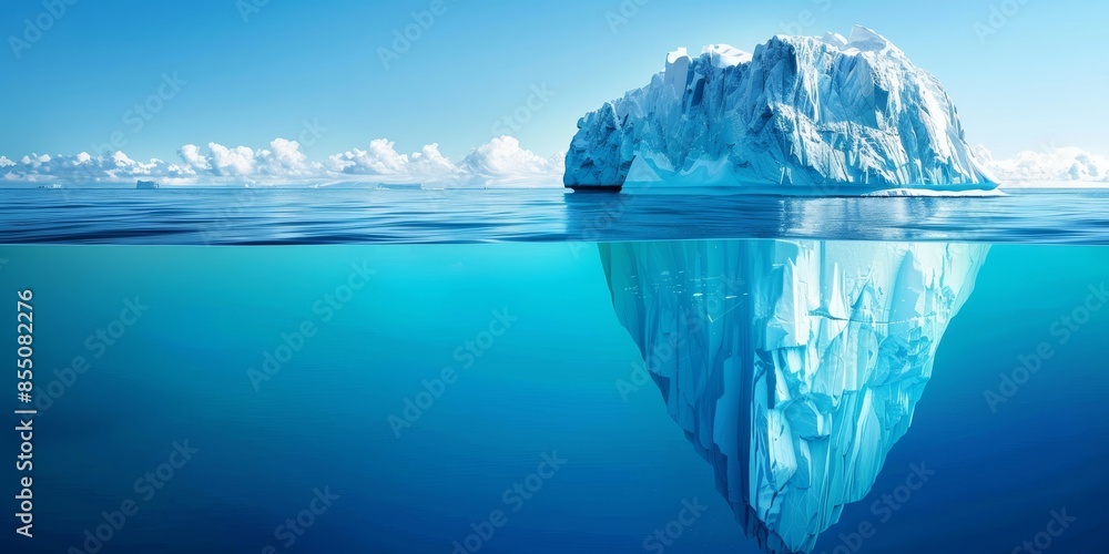 Fototapeta premium The image shows the tip of an iceberg floating in the ocean