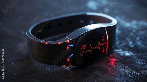 Cutting-edge wearable technology using AI to constantly monitor vital signs and promptly notify users of any irregularities or health concerns. Created with Generative AI. photo