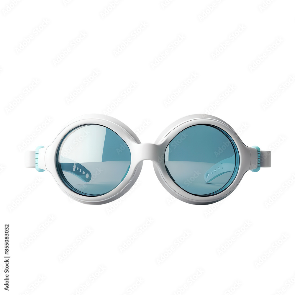 White round sunglasses with blue lenses. Isolated on a black background. White round sunglasses with blue lenses. Isolated on a black background.