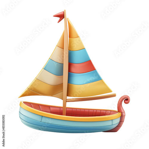 Colorful toy sailboat die cut PNG style isolated on white and transparent background photo