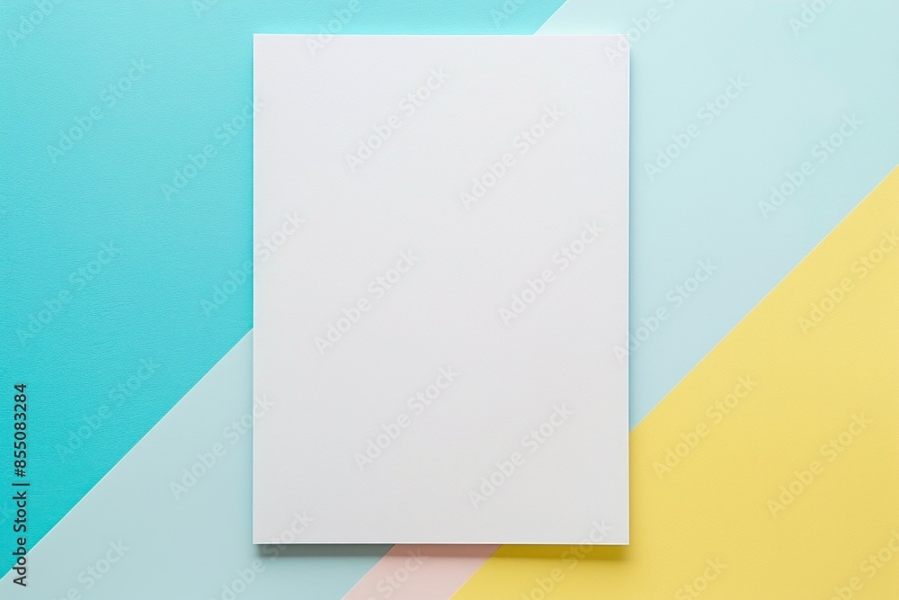 Minimalist plain white blank A4 empty sheet card mockup on retro pastel background Minimalist plain white blank A4 empty sheet card mockup on retro pastel background
