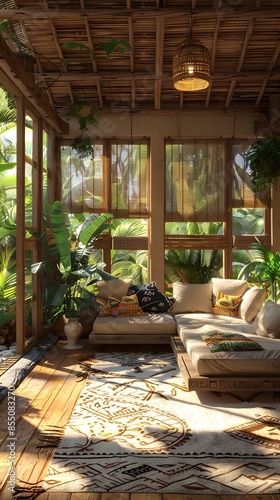 A cozy living room with a tropical theme © duyina1990