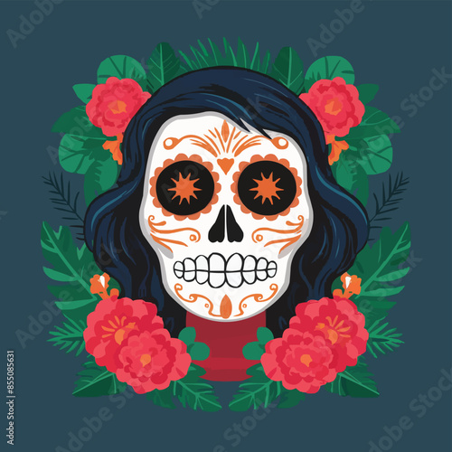 skull with flowers