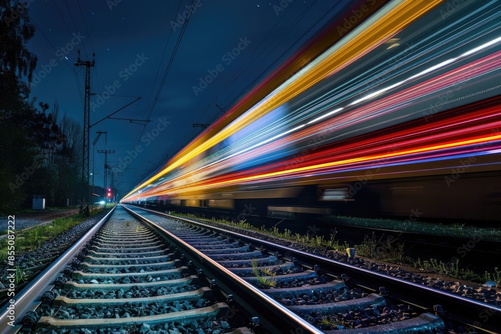 Long Exposure of Freight Train Railway Long Exposure of Freight Train Railway