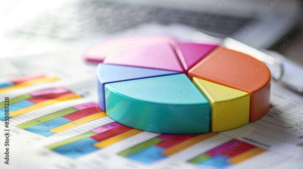 Fototapeta premium Professional online course on business strategy, illustrated with a pie chart in the interface.