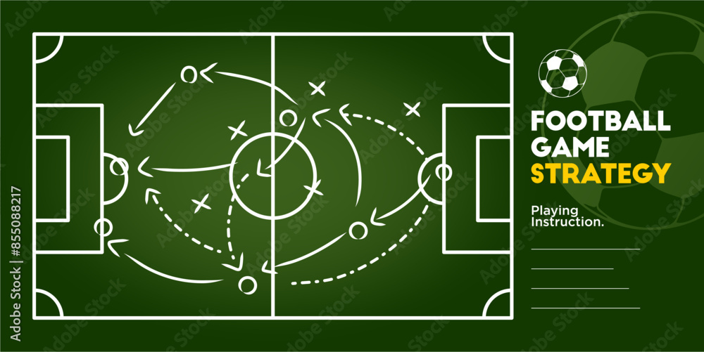 Naklejka premium Green Chalkboard with soccer game tactic. Vector illustration. coach instruction Soccer team formation and tactic. Sport infographics element design template.