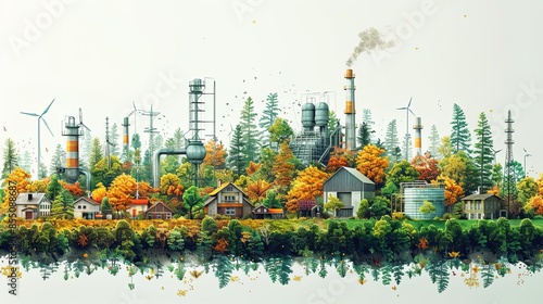 Set of renewable energy engineers and energy illustrations. Flat vector illustrations of renewable energy work, analysis, control, renewable energy development, energy research, energy education photo