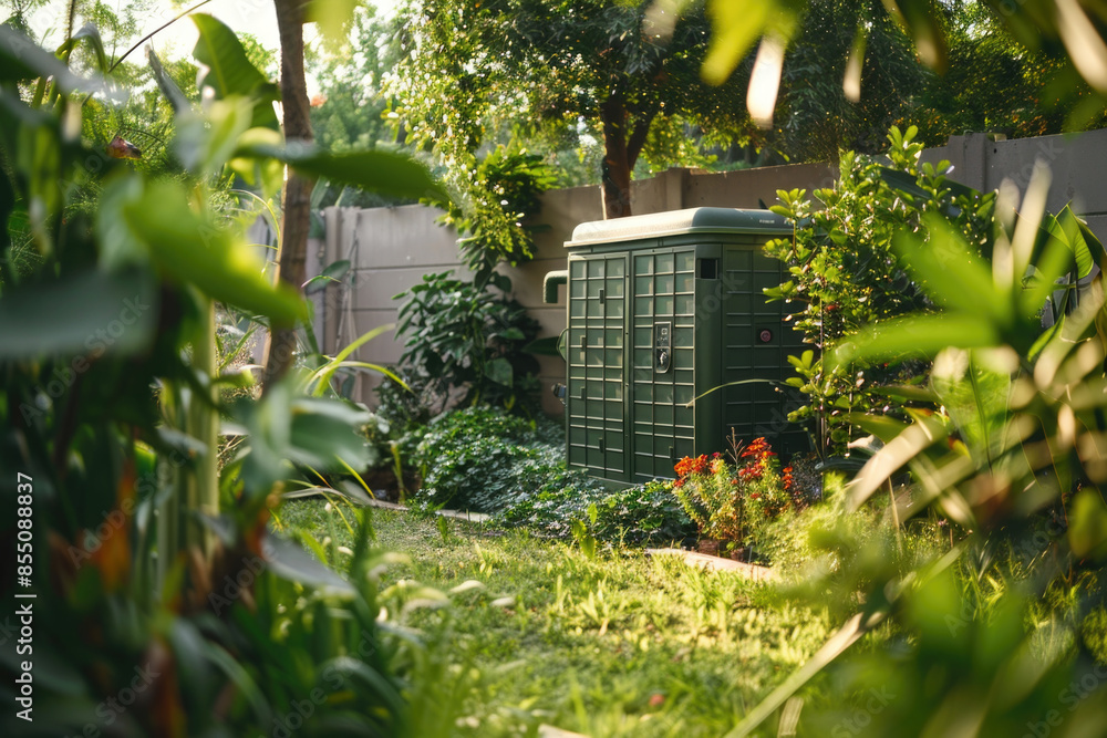Micro sewage wastewater treatment plant in a backyard garden Micro sewage wastewater treatment plant in a backyard garden