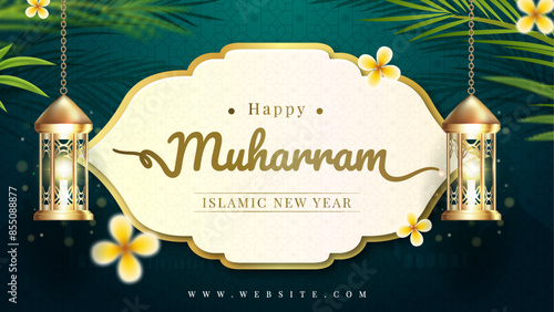 Realistic background muharram islamic new year celebration, suitable for greeting card, banner,est