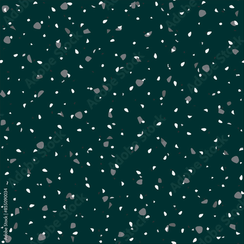 Seamless Terrazzo Texture. Marble Abstract Granite Design. Terrazzo Floor Mosaic Texture. Mosaic Grey Italian Pattern. Gray Vector White Background. Green Venetian Irregular Art. Floor Venetian Print