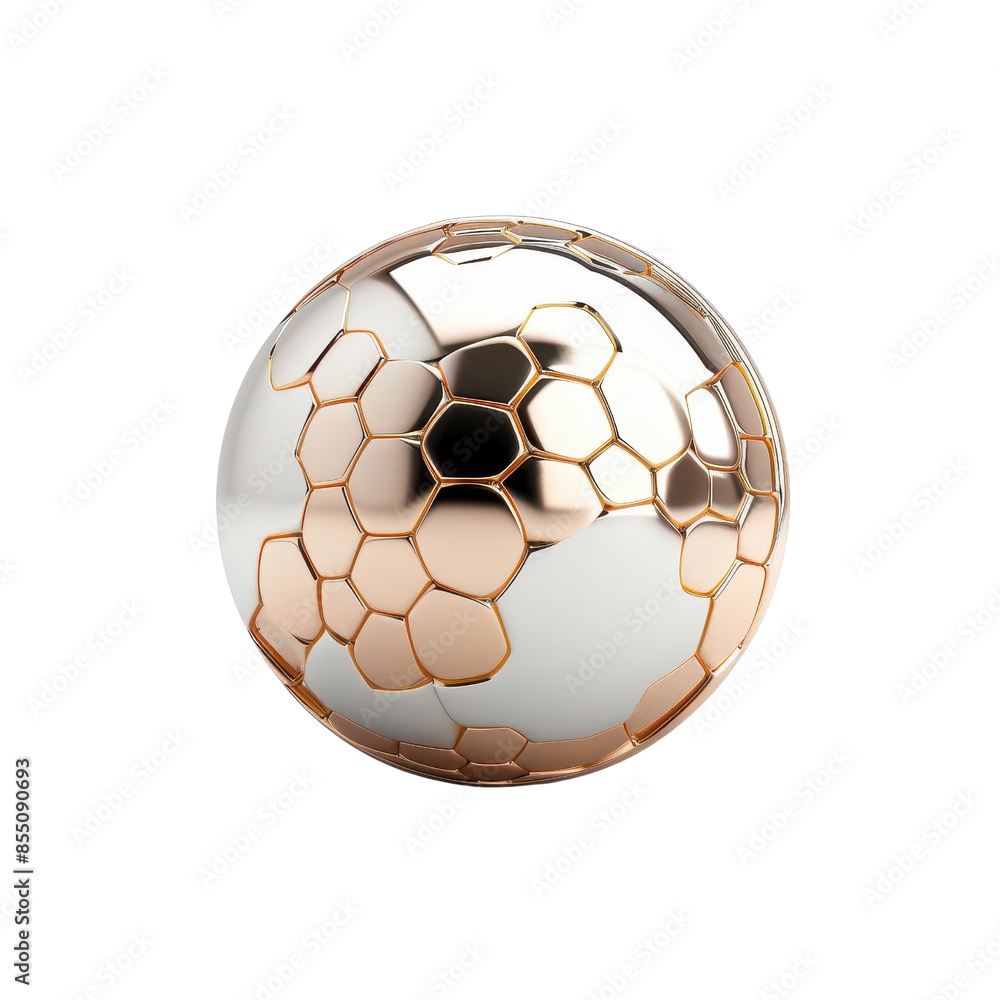 Obraz premium Abstract sphere with a metallic, geometric honeycomb pattern.