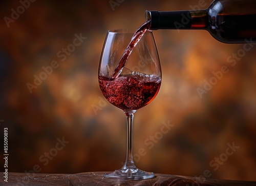 Red Wine Pouring Into a Glass Against a Red Background