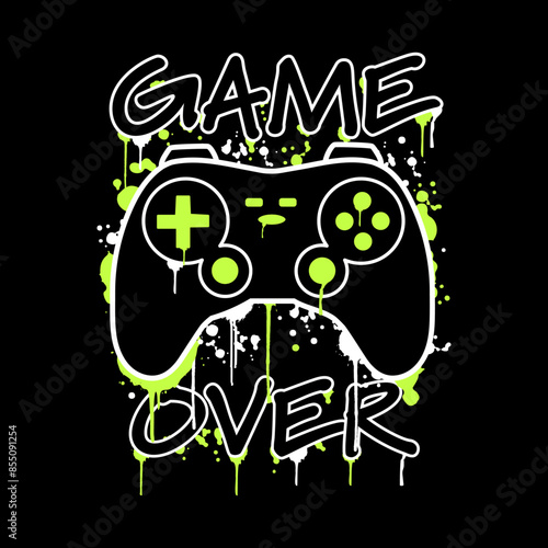 Vector gamepad illustration includes graffiti and slogan text. Perfect for t-shirts, posters, sticker printing, and other uses.