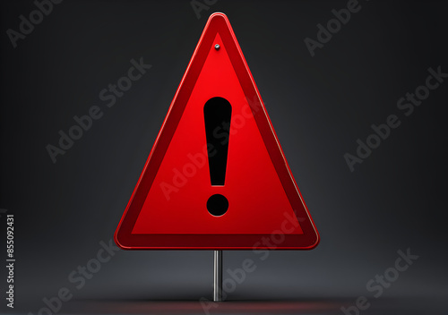 Realistic red caution warning sign for attention exclamation mark traffic sign by 3d render illustration. Generative AI