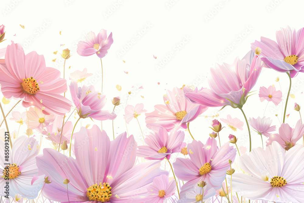 Blooming Pink Cosmos Flowers in Morning Light Blooming Pink Cosmos Flowers in Morning Light