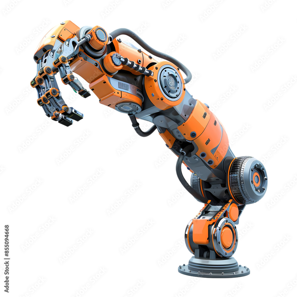 Orange and Gray Robotic Arm Isolated on Black Background Orange and Gray Robotic Arm Isolated on Black Background
