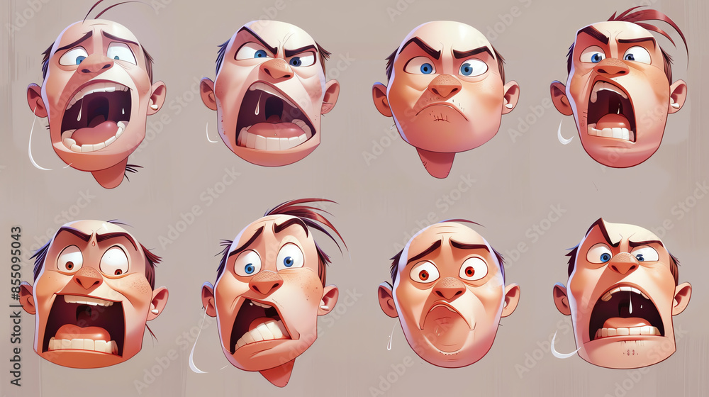 Set of expressive cartoon character faces showcasing different emotions, ideal for animation and illustration projects. Set of expressive cartoon character faces showcasing different emotions, ideal for animation and illustration projects.