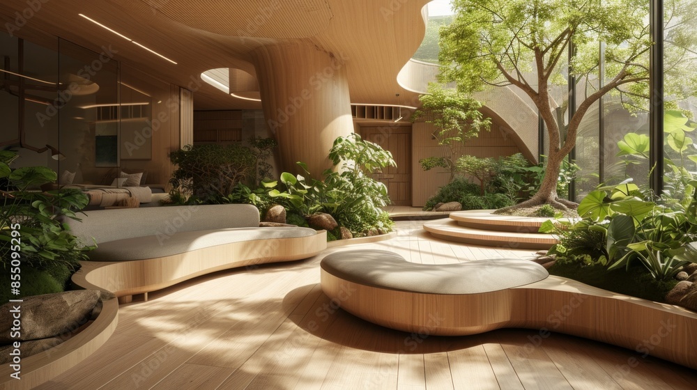 Fototapeta premium Modern Home with Biophilic Design and Organic Shapes