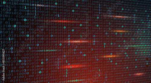Binary number code colorful background for coding, digital technology, big data, information, and security.
