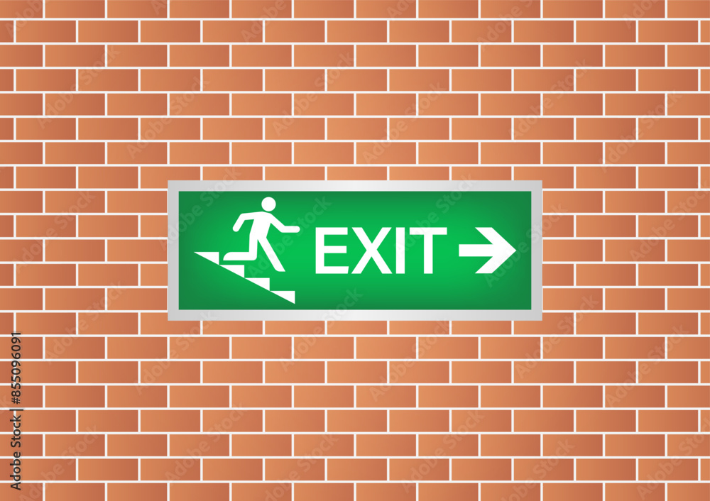 Emergency Fire Exit Sign on Wall. Exit Sign. Fire Exit Sign. Vector Illustration. Emergency Fire Exit Sign on Wall. Exit Sign. Fire Exit Sign. Vector Illustration.