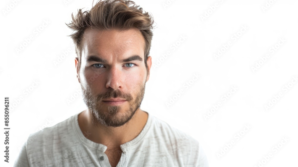 Fototapeta premium A captivating portrait of a man with a captivating gaze, capturing attention effortlessly. isolated white background
