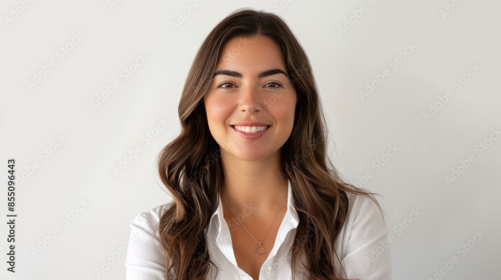 A captivating woman with a serene smile, embodying inner confidence and tranquility. isolated white background A captivating woman with a serene smile, embodying inner confidence and tranquility. isolated white background