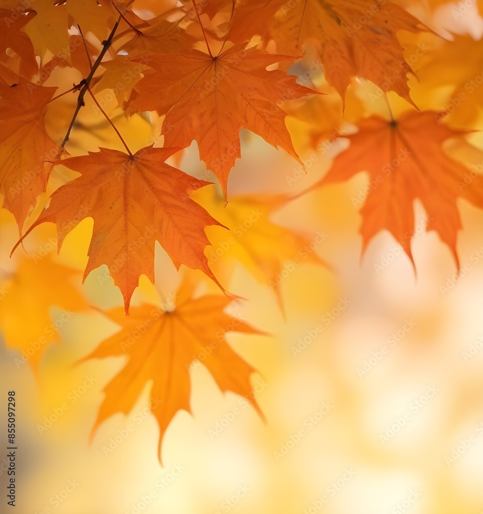 Vibrant orange maple leaves against a blurred background, capturing the beauty of autumn Vibrant orange maple leaves against a blurred background, capturing the beauty of autumn
