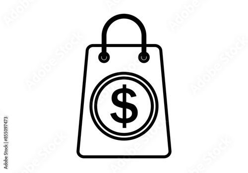 Icono negro de bolsa con moneda de dólar