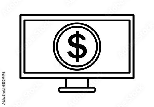 Icono negro de pantalla con moneda de dólar