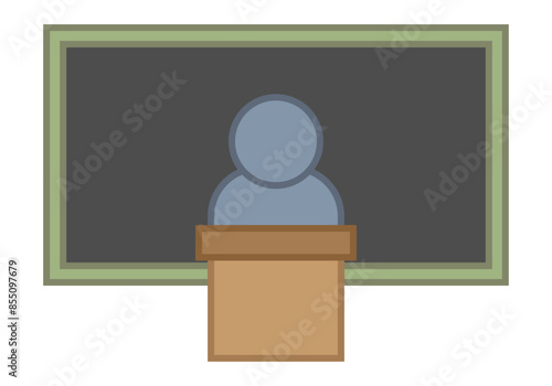 Icono de profesor en atril frente a pizarra