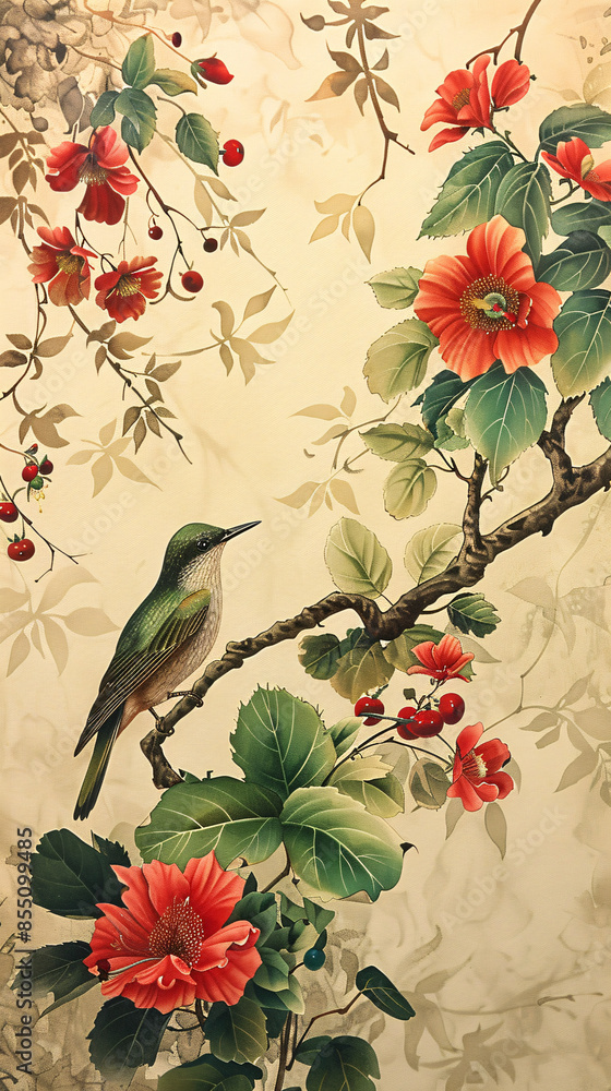 Botanical Beauty: Delicate Painting with Exquisite Details and Open Copy Space Botanical Beauty: Delicate Painting with Exquisite Details and Open Copy Space