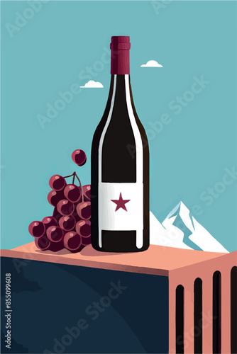 Celebrate the Young Wine Festival with this vibrant poster featuring bottles and glasses of wine set against scenic backgrounds of Georgia and France. Perfect for wine enthusiasts and festival promoti