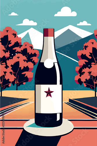 Celebrate the Young Wine Festival with this vibrant poster featuring bottles and glasses of wine set against scenic backgrounds of Georgia and France. Perfect for wine enthusiasts and festival promoti