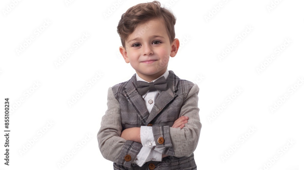A stylish little gentleman with a relaxed pose, epitomizing youthful elegance and grace. isolated white background A stylish little gentleman with a relaxed pose, epitomizing youthful elegance and grace. isolated white background