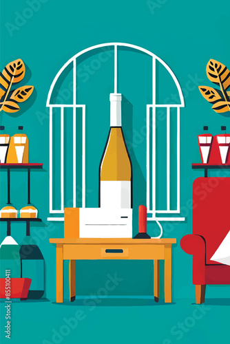 Celebrate the Young Wine Festival with this vibrant poster featuring bottles and glasses of wine set against scenic backgrounds of Georgia and France. Perfect for wine enthusiasts and festival promoti