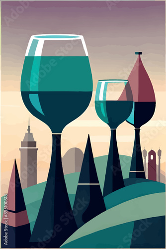 Celebrate the Young Wine Festival with this vibrant poster featuring bottles and glasses of wine set against scenic backgrounds of Georgia and France. Perfect for wine enthusiasts and festival promoti