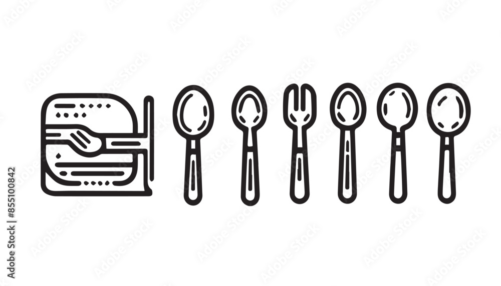 Set of spoon and fork icons , vector icon illustration on a white background. Set of spoon and fork icons , vector icon illustration on a white background.