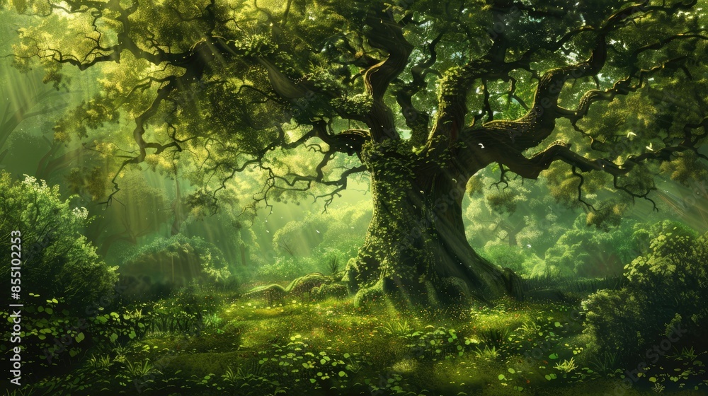 Tree within a verdant forest Tree within a verdant forest