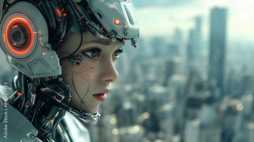 Imagine about the highest technology of humanity and a half of human with robot. Highest techology concepts in next 50 years. Generative AI Illustrations. Imagine about the highest technology of humanity and a half of human with robot. Highest techology concepts in next 50 years. Generative AI Illustrations.