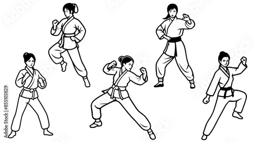 Stylish silhouette set of martial arts ladies