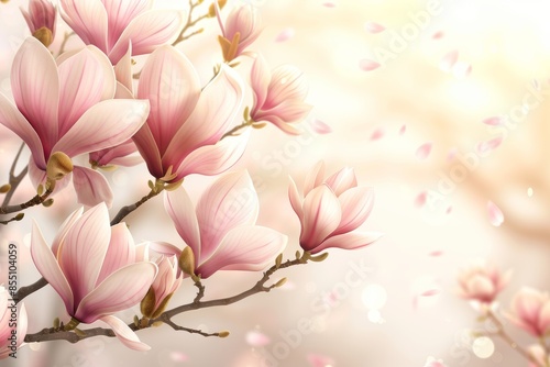 Serene pink magnolia blossoms against soft glowing backdrop