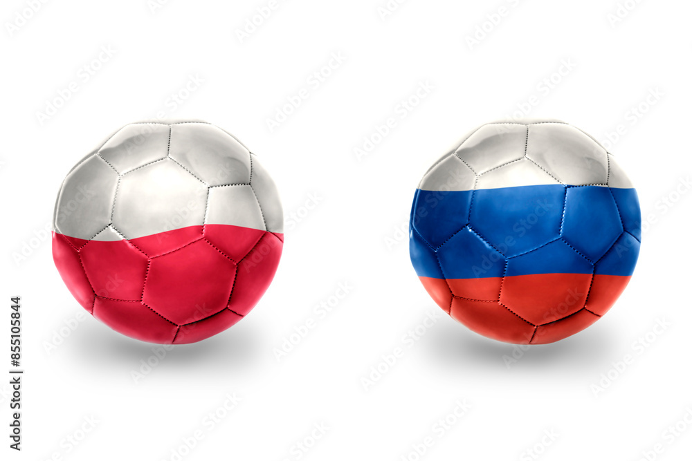 football balls with national flags of russia and poland ,soccer teams. on the white background. football balls with national flags of russia and poland ,soccer teams. on the white background.