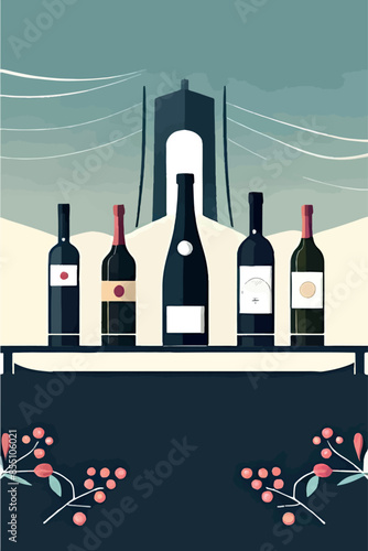 Celebrate the Young Wine Festival with this vibrant poster featuring bottles and glasses of wine set against scenic backgrounds of Georgia and France. Perfect for wine enthusiasts and festival promoti