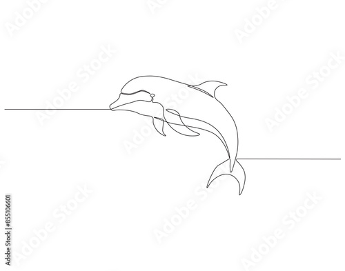 Continuous one line drawing of dolphin fish. One line drawing illustration of bottlenose dolphin. Marine animal, World dolphin day concept single line. Editable outline.