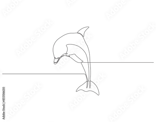 Continuous one line drawing of dolphin fish. One line drawing illustration of bottlenose dolphin. Marine animal, World dolphin day concept single line. Editable outline.